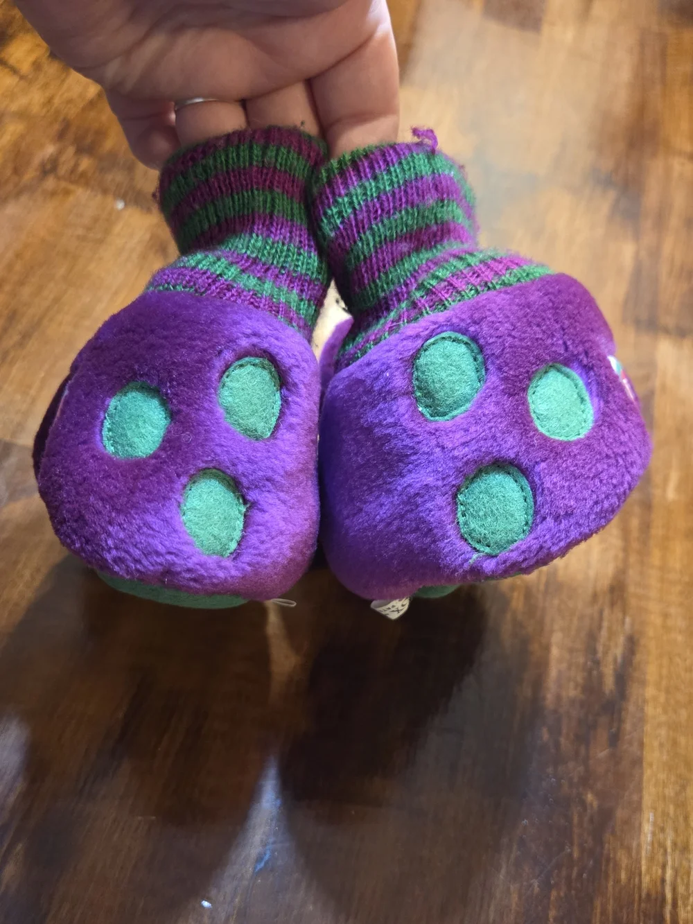 Vintage Toddler Barney The Dinosaur Plush Slippers Size S 5-6 Toddler Barney